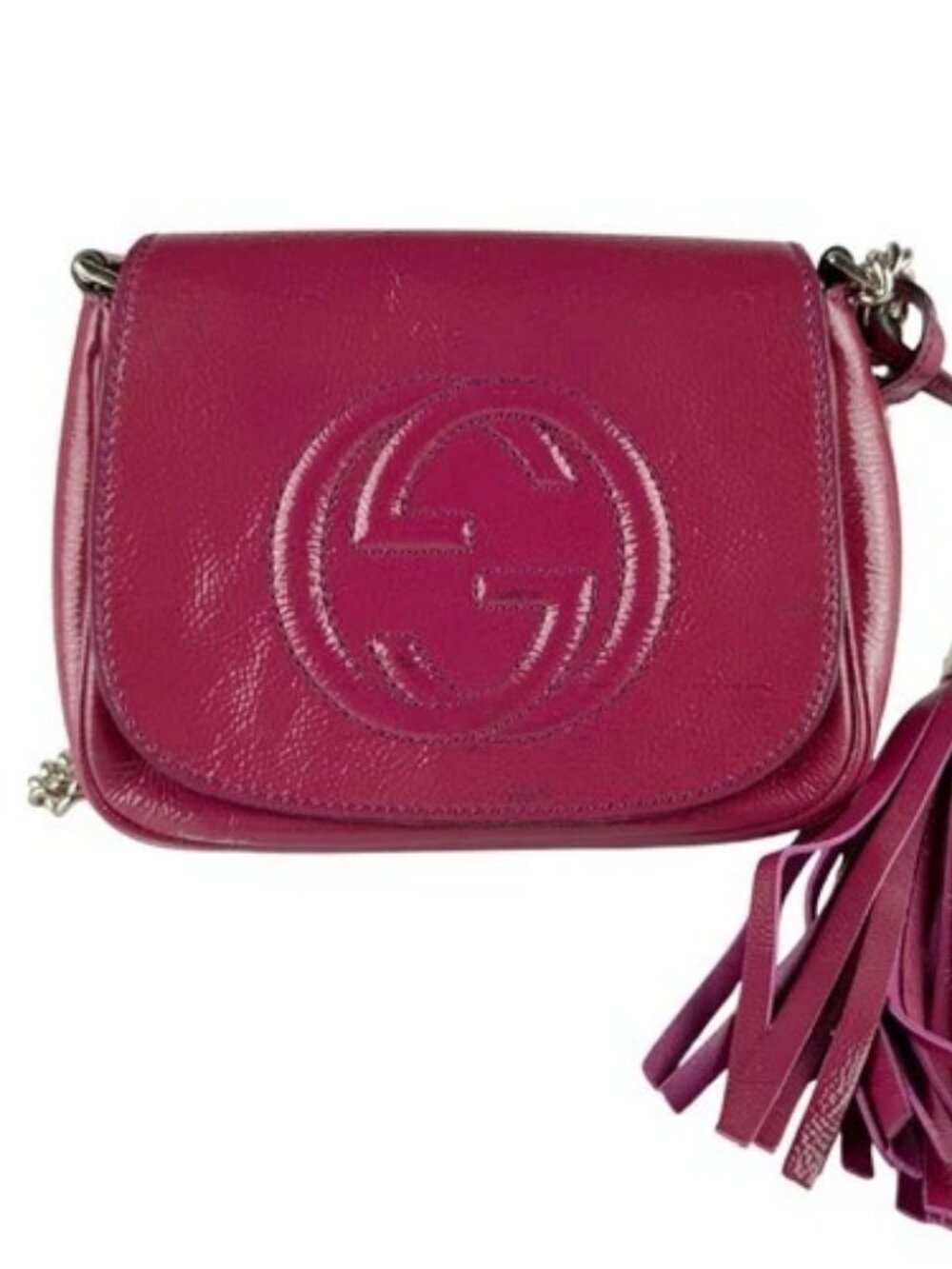 Auth GUCCI Chain Shoulder Bag Pink Patent Leather/Metal - z9953